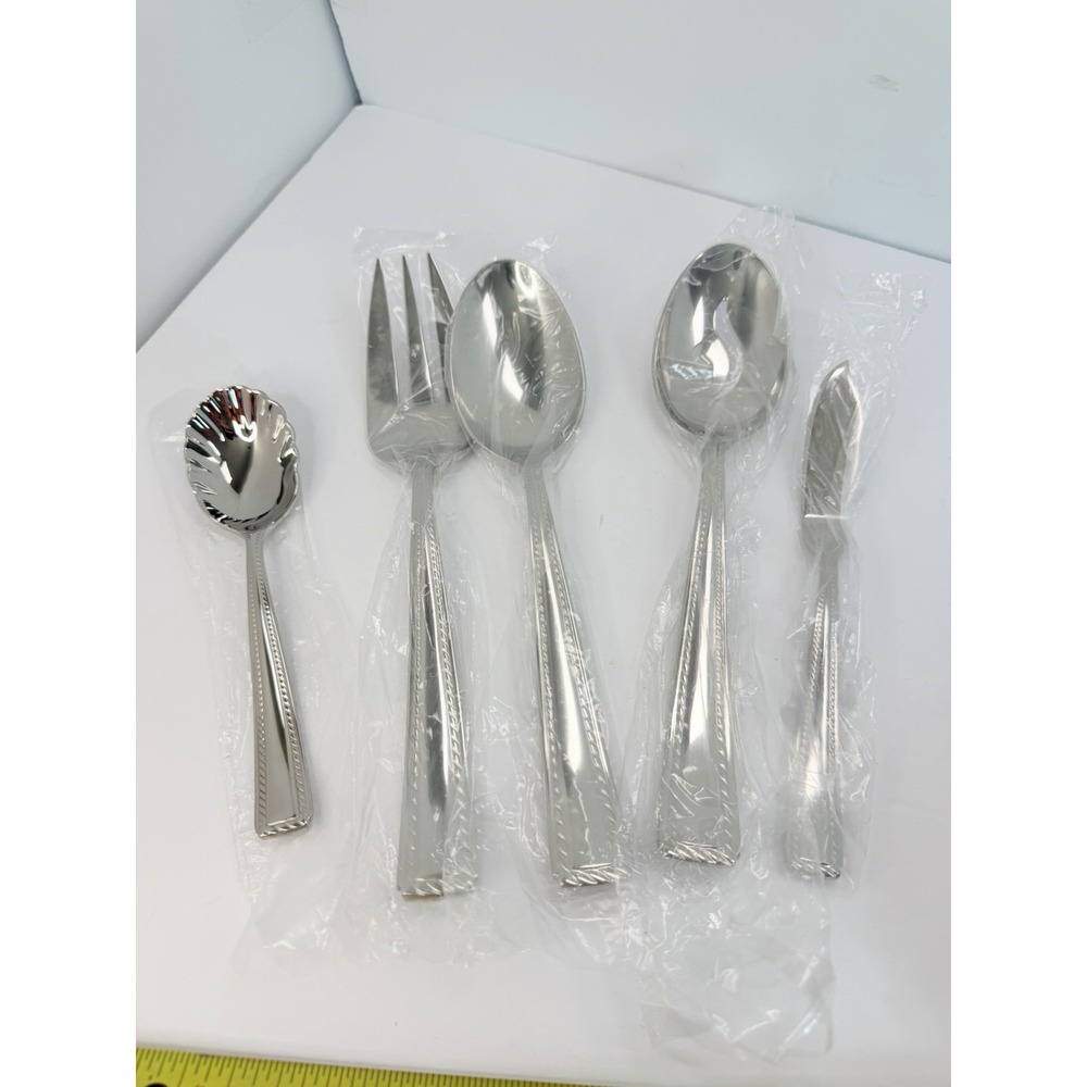 Oneida FLOURISH 18/10 5 Piece Serving Hostess Set Stainless Spoons Meat Fork +